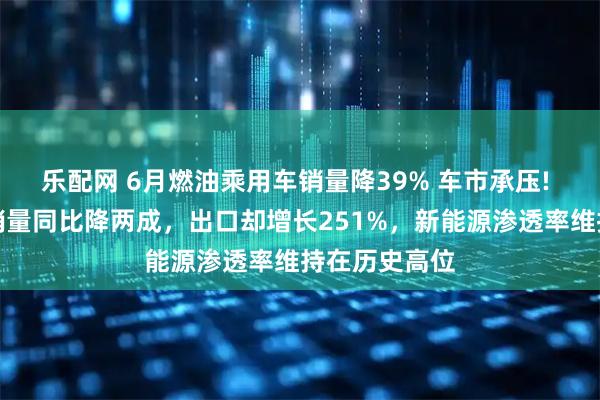 乐配网 6月燃油乘用车销量降39% 车市承压! 上半年汽车销量同比降两成，出口却增长251%，新能源渗透率维持在历史高位